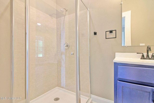 305 First Ave, New Augusta, MS 39462 - full bath with a stall shower, vanity, and baseboards