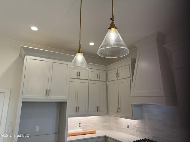 303 Birch Ct Lot 32, Canton, MS 39046 - interior details featuring premium range hood, recessed lighting, light countertops, and tasteful backsplash