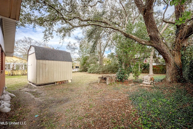 view of yard featuring a shed