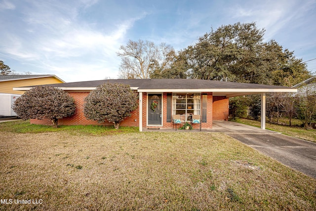 single story home with a carport and a front yard