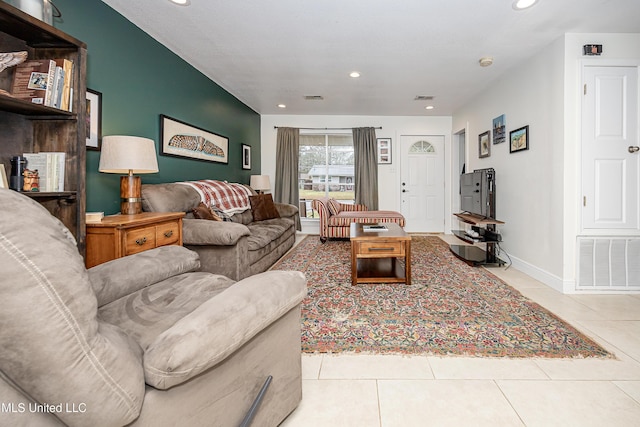 living room with light tile patterned floors