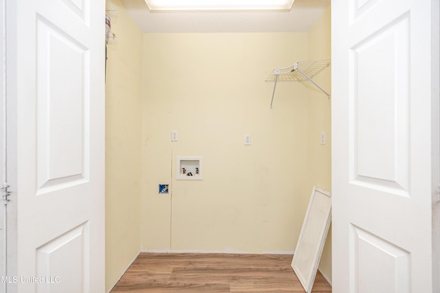 laundry room with light wood finished floors and hookup for a washing machine