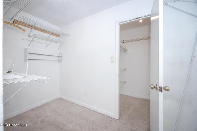 spacious closet with light colored carpet