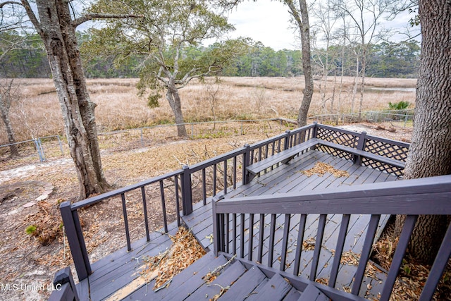 wooden terrace featuring fence