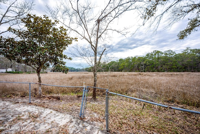 view of yard with fence and a rural view