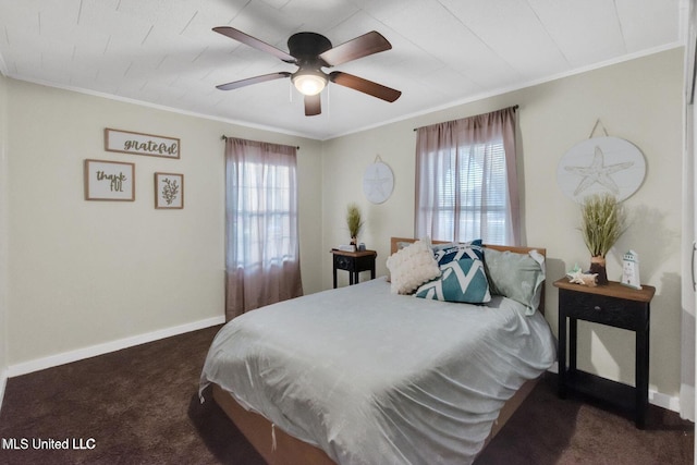 1264 28th St, Gulfport, MS 39501 - bedroom featuring carpet, ornamental molding, baseboards, and ceiling fan