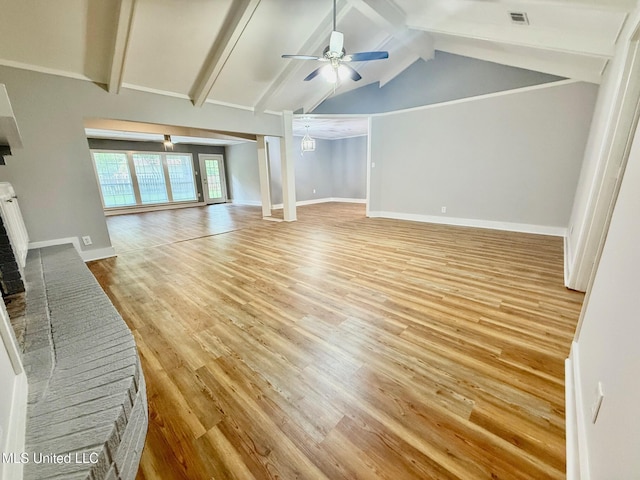 119 Chinquipin Ln, Florence, MS 39073 - unfurnished living room featuring a ceiling fan, light wood-type flooring, and a brick fireplace