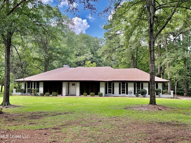119 Chinquipin Ln, Florence, MS 39073 - ranch-style home with a front lawn, a metal roof, and a chimney