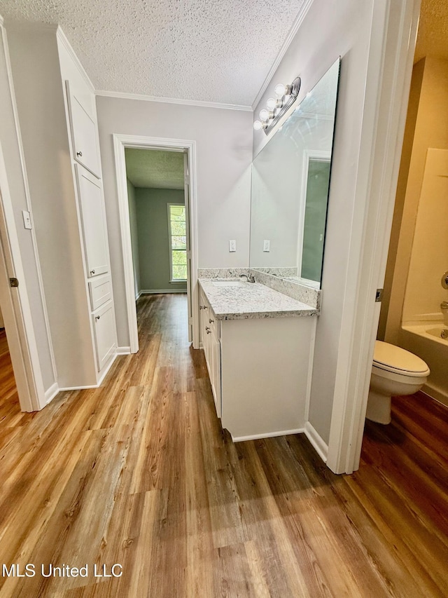 119 Chinquipin Ln, Florence, MS 39073 - bathroom featuring vanity, wood finished floors, a textured ceiling, and ornamental molding