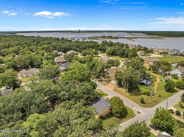 aerial view featuring a residential view and a water view