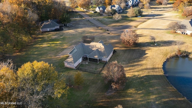 aerial view featuring a water view