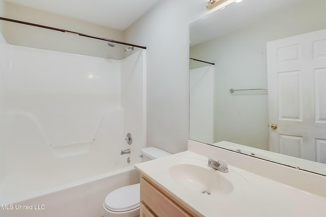 full bath with toilet, washtub / shower combination, and vanity