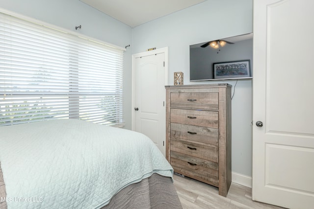 bedroom with light hardwood / wood-style floors