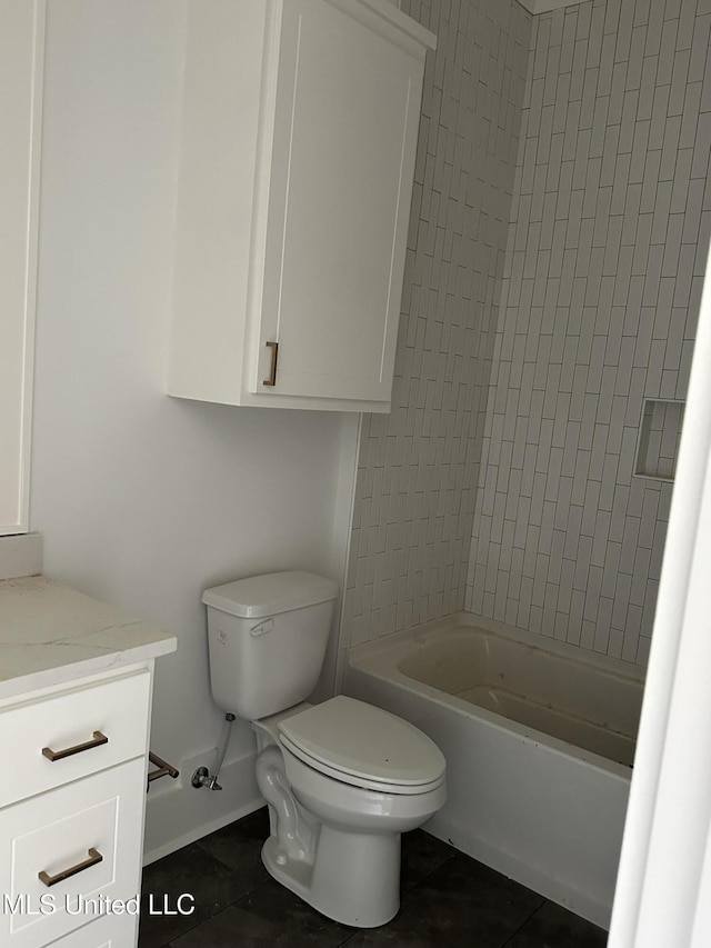 full bathroom with vanity, tile patterned floors, shower / bathtub combination, and toilet