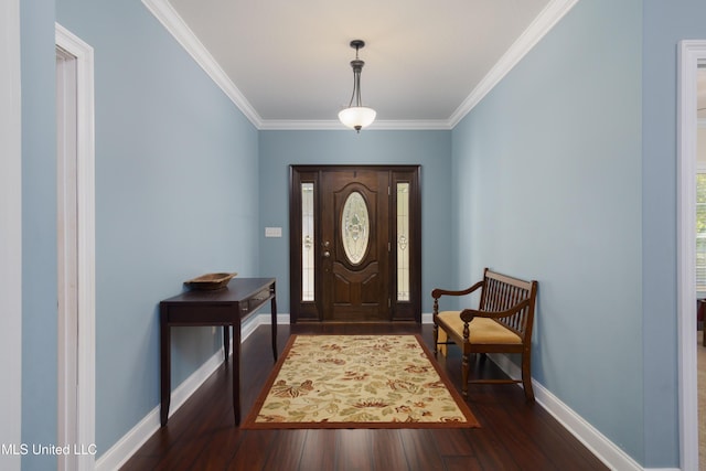 entrance foyer featuring dark hardwood / wood-style floors and ornamental molding