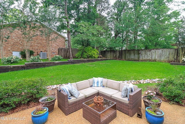 view of yard with an outdoor hangout area and a patio