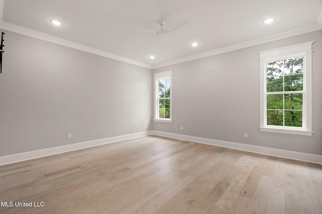 9 Sanctuary Ln, Sumrall, MS 39482 - spare room featuring a ceiling fan, baseboards, ornamental molding, and light wood-type flooring