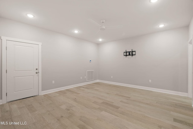 9 Sanctuary Ln, Sumrall, MS 39482 - empty room with visible vents, baseboards, ceiling fan, recessed lighting, and light wood finished floors