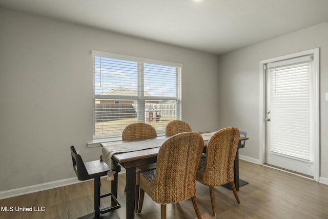 dining space featuring hardwood / wood-style flooring and plenty of natural light