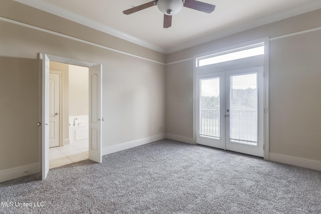25 Oak Alley Ln Unit 25, Long Beach, MS 39560 - empty room with carpet flooring, french doors, a ceiling fan, and crown molding