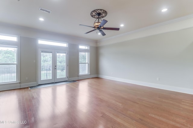 25 Oak Alley Ln Unit 25, Long Beach, MS 39560 - unfurnished room with crown molding, a ceiling fan, french doors, light wood-type flooring, and recessed lighting