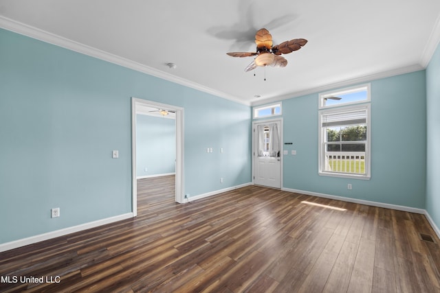 1515 E Beach Blvd Unit 114, Pass Christian, MS 39571 - empty room with a ceiling fan, ornamental molding, baseboards, wood finished floors, and a smoke detector