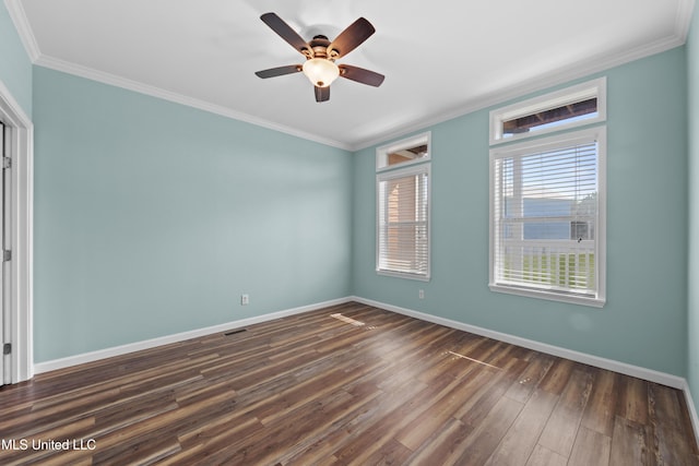 1515 E Beach Blvd Unit 114, Pass Christian, MS 39571 - unfurnished room featuring crown molding, dark wood-style floors, a ceiling fan, and baseboards