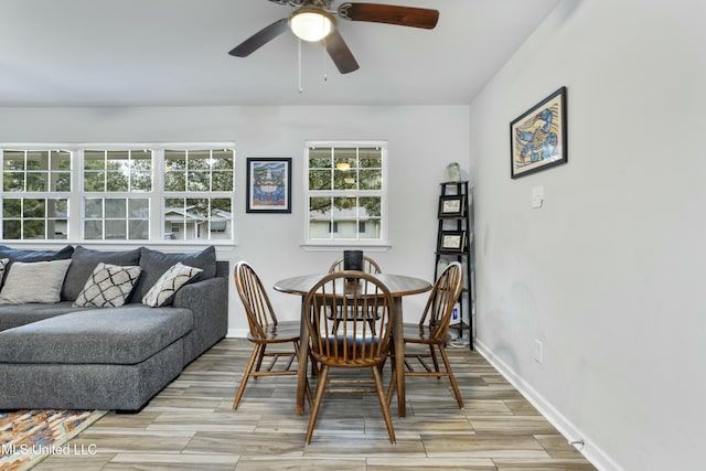 dining room featuring ceiling fan