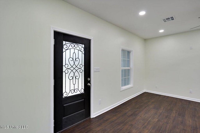 foyer entrance with dark hardwood / wood-style floors