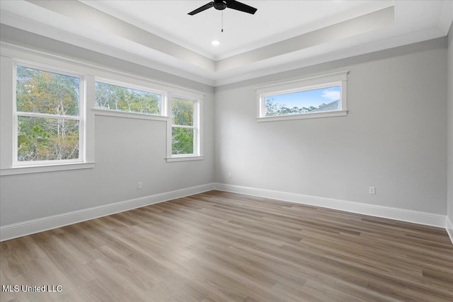 spare room with hardwood / wood-style flooring, ornamental molding, and plenty of natural light