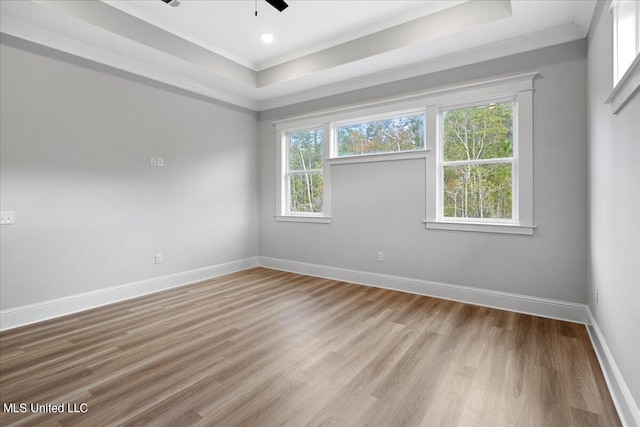 spare room with light hardwood / wood-style flooring, crown molding, and a wealth of natural light