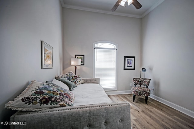 312 Faith Way, Brandon, MS 39042 - bedroom featuring crown molding, light wood-style flooring, baseboards, and a ceiling fan