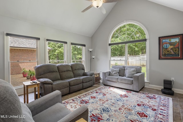410 Woodland Hills Ct, Madison, MS 39110 - living area featuring high vaulted ceiling and ceiling fan