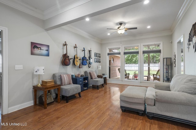 410 Woodland Hills Ct, Madison, MS 39110 - living area with light wood-type flooring, ceiling fan, recessed lighting, and ornamental molding