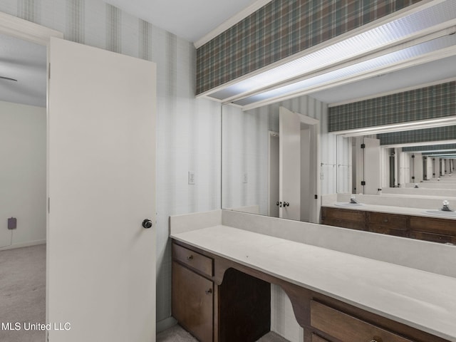 160 Marblehead Ct, Jackson, MS 39211 - bathroom with wallpapered walls and vanity
