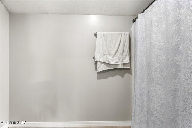 24023 Robert E Lee Rd, Lucedale, MS 39452 - bathroom featuring a textured ceiling and a shower with curtain
