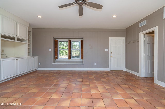 unfurnished room with recessed lighting, visible vents, and baseboards