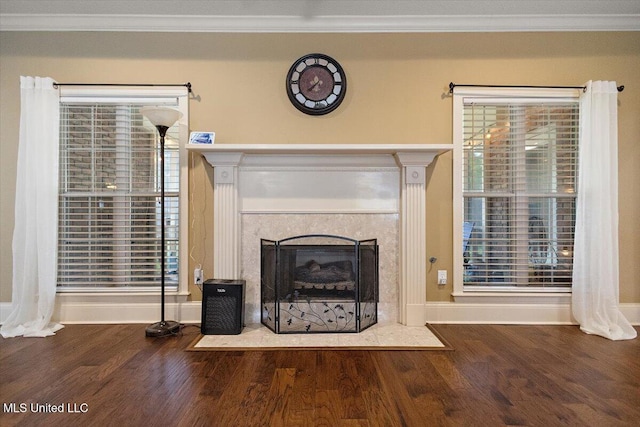 108 Merlot Cv, Clinton, MS 39056 - detailed view of baseboards, wood finished floors, a high end fireplace, and ornamental molding