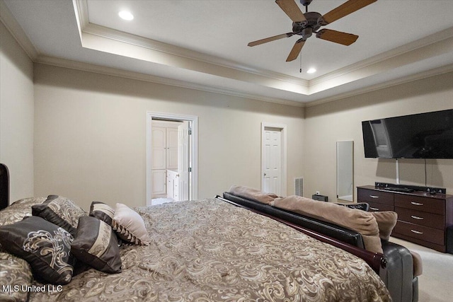 108 Merlot Cv, Clinton, MS 39056 - carpeted bedroom with a raised ceiling, ornamental molding, and recessed lighting