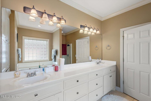 108 Merlot Cv, Clinton, MS 39056 - full bathroom featuring double vanity, crown molding, and tile patterned floors