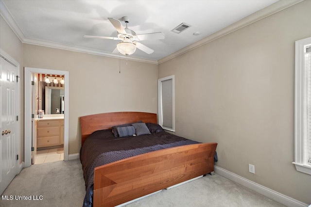 108 Merlot Cv, Clinton, MS 39056 - carpeted bedroom with ornamental molding, baseboards, connected bathroom, and a ceiling fan