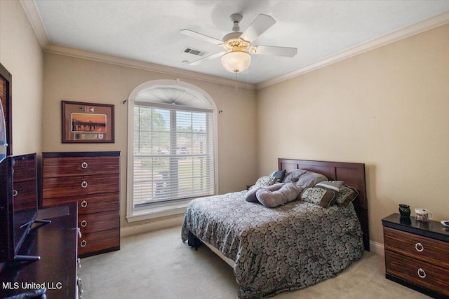 108 Merlot Cv, Clinton, MS 39056 - bedroom with light carpet, ornamental molding, a ceiling fan, and baseboards