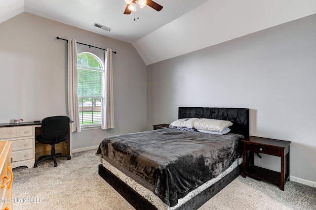 9821 Morgan Manor Dr, Olive Branch, MS 38654 - bedroom featuring vaulted ceiling, light carpet, a ceiling fan, and a desk