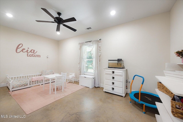 335 Aaron Rd, Sarah, MS 38665 - bedroom with concrete floors, recessed lighting, and a ceiling fan