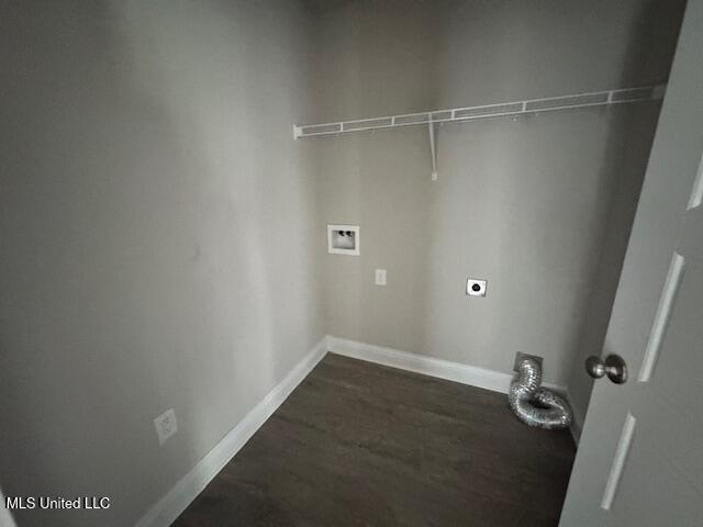 5378 Leeds Ln, Biloxi, MS 39532 - laundry room featuring washer hookup, hookup for an electric dryer, baseboards, and dark wood-style flooring