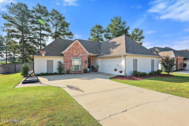 front of property featuring a front yard and a garage