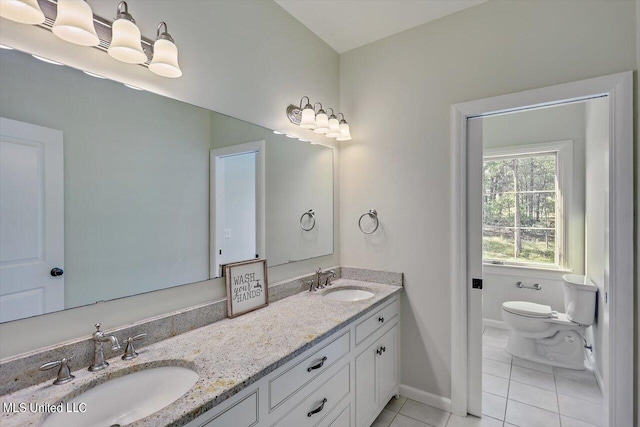 bathroom featuring vanity, toilet, and tile patterned floors