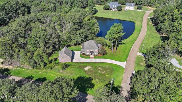 bird's eye view featuring a water view