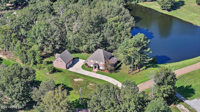 aerial view featuring a water view