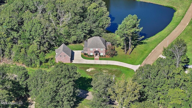 bird's eye view featuring a water view